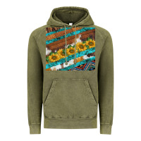Vintage Olive western aztec sunflowers turquoise cowhide Vintage Hoodie - BarkalooDesign