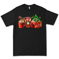 Black Christmas coffee cups with gift and Christmas tree Premium Tee - AdoDesignShop