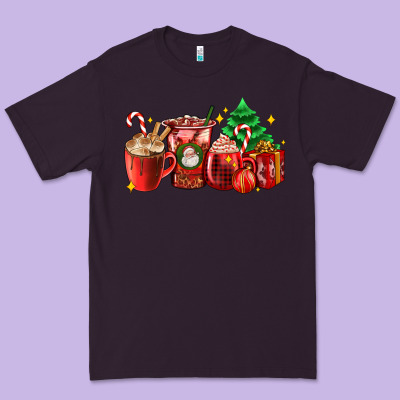 Christmas Coffee Cups With Gift And Christmas Tree Premium Tee Designed By Adodesignshop