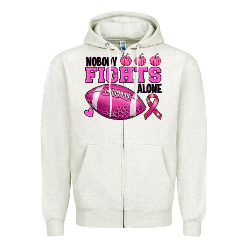 Nobody Fights Alone Breast Cancer Zipper Hoodie by RanaPortraitStore | Teevron