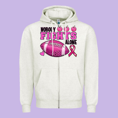 Nobody Fights Alone Breast Cancer Zipper Hoodie Designed By Ranaportraitstore