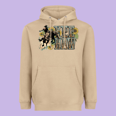 Yee Haw Cowboy Western Heavyweight Hoodie Designed By Howdyjamesfarm
