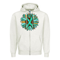 Oatmeal Heather Ovarian Liver Cancer Awareness Sunflower Zipper Hoodie - RanaPortraitStore