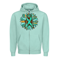 Seafoam Ovarian Liver Cancer Awareness Sunflower Zipper Hoodie - RanaPortraitStore