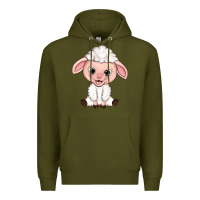 Army Green Cartoon Lamb Premium Hoodie - HowdyJamesFarm