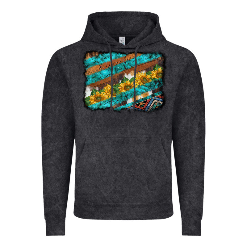 Western Aztec Sunflowers Turquoise Cowhide Background Vintage Hoodie by BarkalooDesign | Teevron