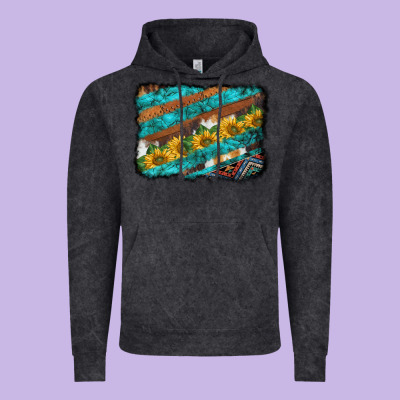 Western Aztec Sunflowers Turquoise Cowhide Background Vintage Hoodie Designed By Barkaloodesign