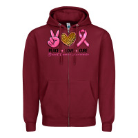 Burgundy Peace Love Cure Breast Cancer Zipper Hoodie - RanaPortraitStore