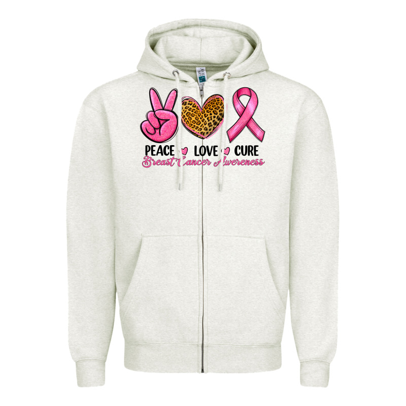 Peace Love Cure Breast Cancer Zipper Hoodie by RanaPortraitStore | Teevron