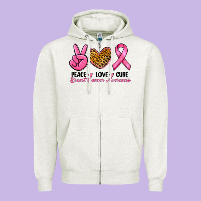 Peace Love Cure Breast Cancer Zipper Hoodie Designed By Ranaportraitstore