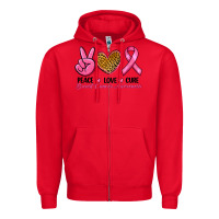 Red Peace Love Cure Breast Cancer Zipper Hoodie - RanaPortraitStore