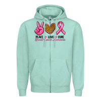 Seafoam Peace Love Cure Breast Cancer Zipper Hoodie - RanaPortraitStore