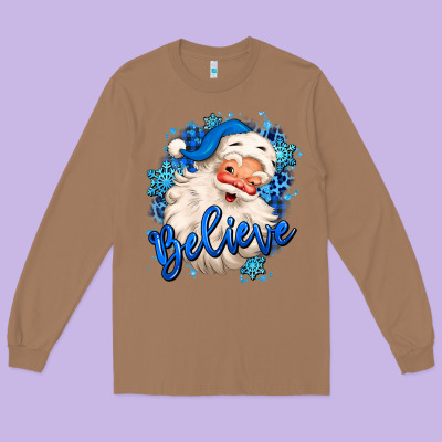 Believe Winter Christmas Santa Claus Long Sleeve Tee Designed By Maliassmallbusiness