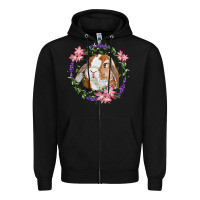 Black Bunny Face With Floral Wreath Zipper Hoodie - RanaPortraitStore