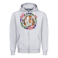 Heather Grey Bunny Face With Floral Wreath Zipper Hoodie - RanaPortraitStore