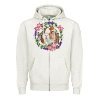 Oatmeal Heather Bunny Face With Floral Wreath Zipper Hoodie - RanaPortraitStore