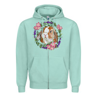 Seafoam Bunny Face With Floral Wreath Zipper Hoodie - RanaPortraitStore