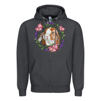 Smoke Bunny Face With Floral Wreath Zipper Hoodie - RanaPortraitStore