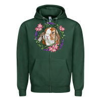 Sports Green Bunny Face With Floral Wreath Zipper Hoodie - RanaPortraitStore