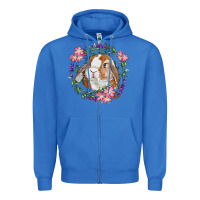 Bunny Face With Floral Wreath Zipper Hoodie | Teevron