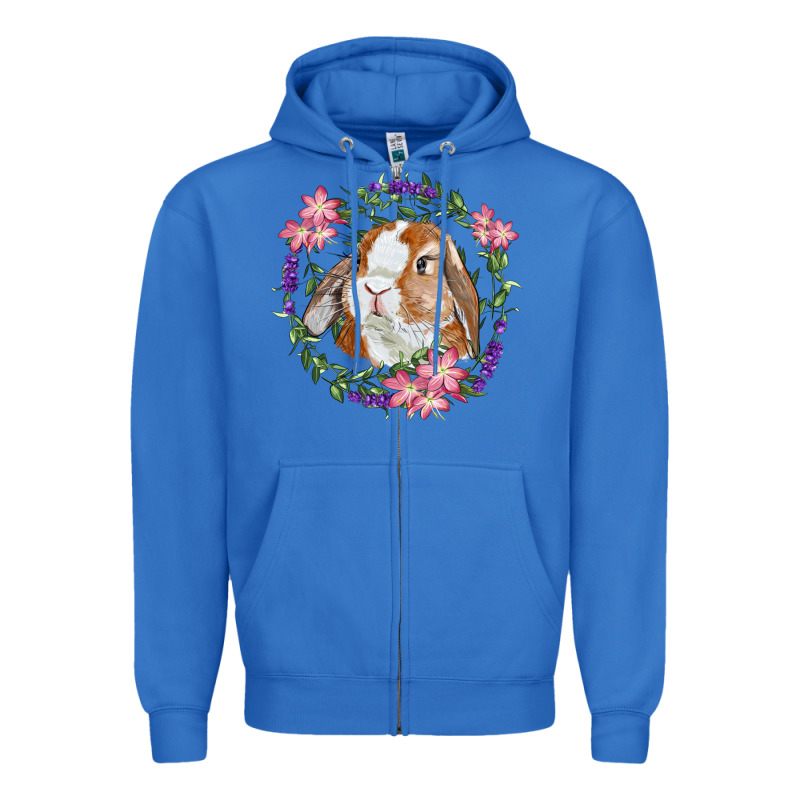 Bunny Face With Floral Wreath Zipper Hoodie by RanaPortraitStore | Teevron