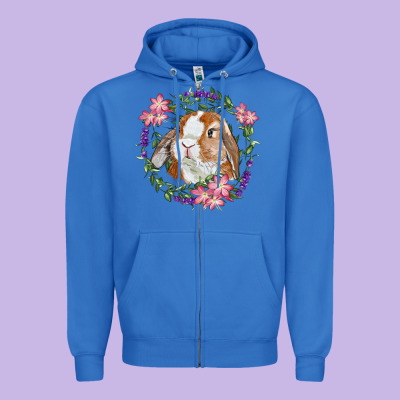 Bunny Face With Floral Wreath Zipper Hoodie Designed By Ranaportraitstore