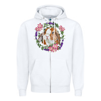White Bunny Face With Floral Wreath Zipper Hoodie - RanaPortraitStore
