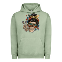 Pigment Oil Green American Mother skull Urban Hoodie - FaDigitalArtStudio