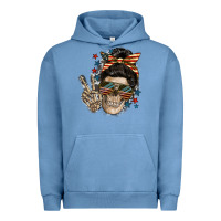Pigment Pebble Blue American Mother skull Urban Hoodie - FaDigitalArtStudio