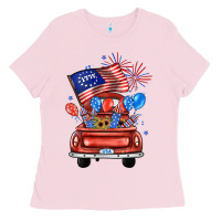 Bubblegum Pink farm truck,america flag Ladies Tee - JahusDesignShop