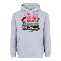 Heather Grey Happy Valentine's day turquoise truck Heavyweight Hoodie - HowdyJamesFarm