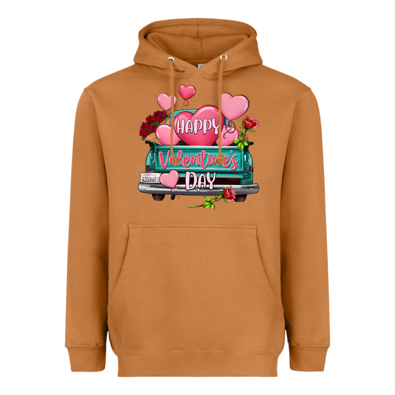 Happy Valentine's Day Turquoise Truck Heavyweight Hoodie by HowdyJamesFarm | Teevron