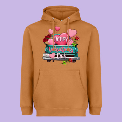 Happy Valentine's Day Turquoise Truck Heavyweight Hoodie Designed By Howdyjamesfarm