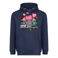 Navy Happy Valentine's day turquoise truck Heavyweight Hoodie - HowdyJamesFarm