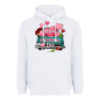 White Happy Valentine's day turquoise truck Heavyweight Hoodie - HowdyJamesFarm
