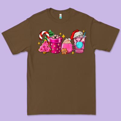 Pink Christmas Coffee Cups Premium Tee Designed By Adodesignshop