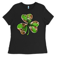 Black Cowhide leopard shamrock 4th of july Ladies Tee - Neo Western