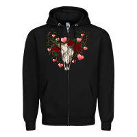 Black valentines bull skull Zipper Hoodie - RanaPortraitStore