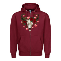 Burgundy valentines bull skull Zipper Hoodie - RanaPortraitStore