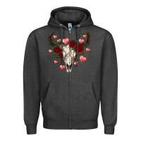 Charcoal Heather valentines bull skull Zipper Hoodie - RanaPortraitStore