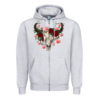 Heather Grey valentines bull skull Zipper Hoodie - RanaPortraitStore