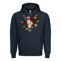 Navy valentines bull skull Zipper Hoodie - RanaPortraitStore