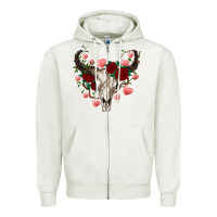 Oatmeal Heather valentines bull skull Zipper Hoodie - RanaPortraitStore