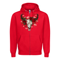 Red valentines bull skull Zipper Hoodie - RanaPortraitStore