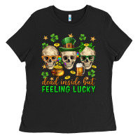 Black Dead inside but feeling lucky st. patricks day Ladies Tee - Neo Western