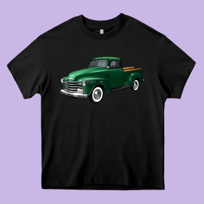 Western Green Truck Right 34 View Heavy Core Tee Designed By Fadigitalartstudio
