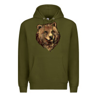 Army Green Grizzly Bear Head Premium Hoodie - HowdyJamesFarm