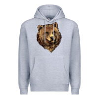 Heather Grey Grizzly Bear Head Premium Hoodie - HowdyJamesFarm
