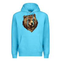 Ocean Blue Grizzly Bear Head Premium Hoodie - HowdyJamesFarm