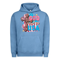 Pigment Pebble Blue God Blessed the USA Urban Hoodie - FaDigitalArtStudio